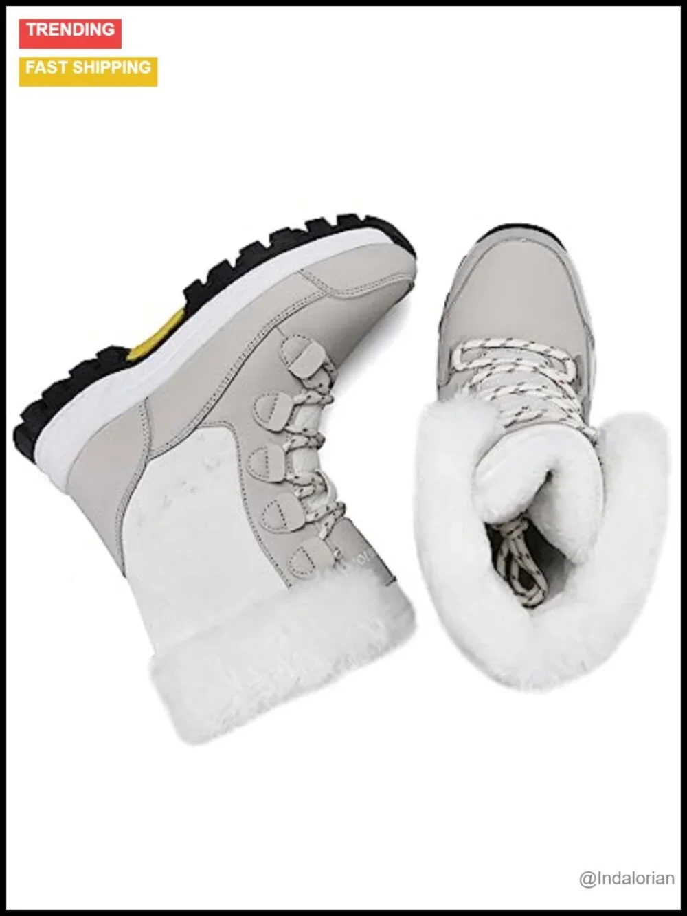 Waterproof Winter Snow Boots - Faux Fur Lined Mid Calf Lightweight Walking